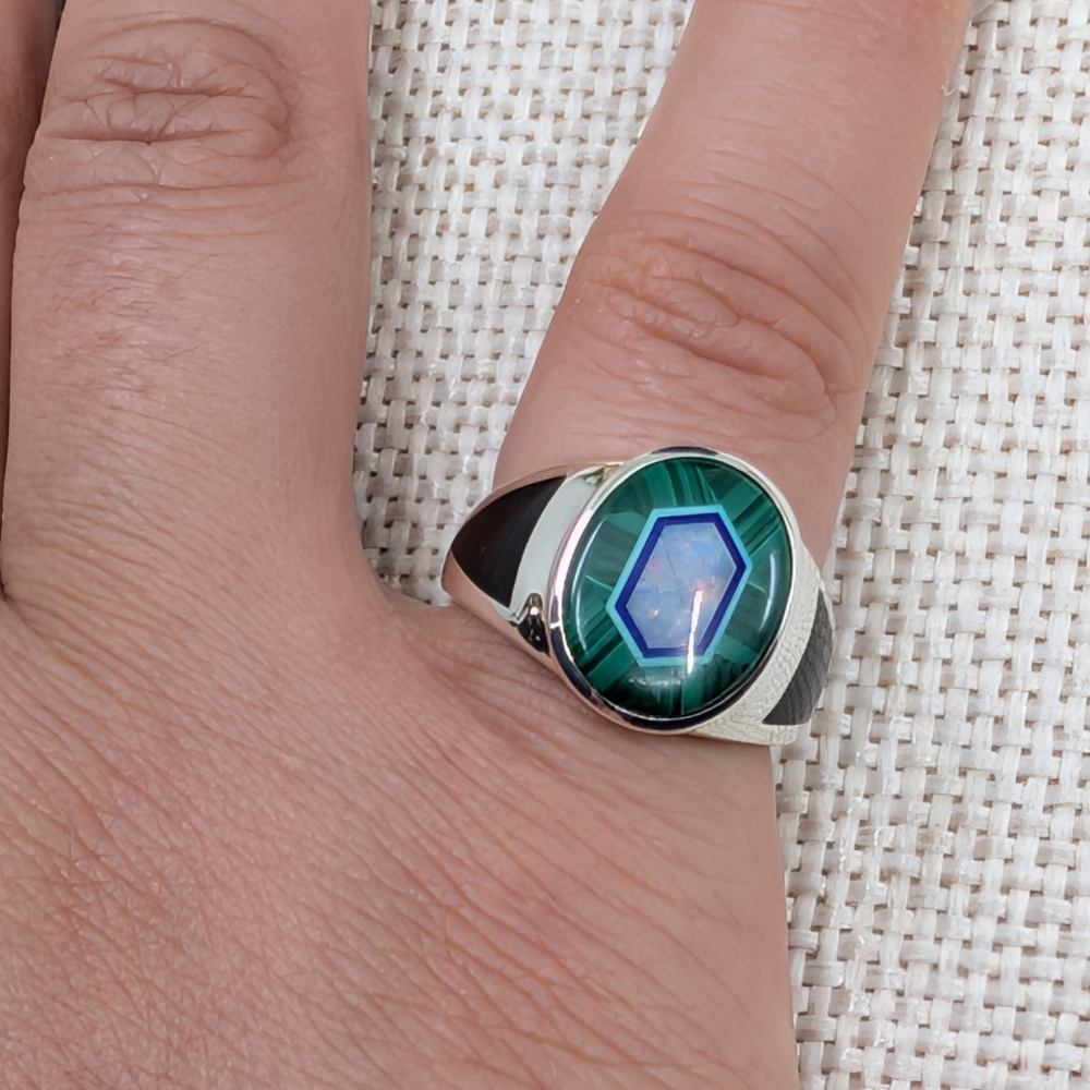 Whitney Kelly 925 Silver Malachite Opal Ring Sz 5.75